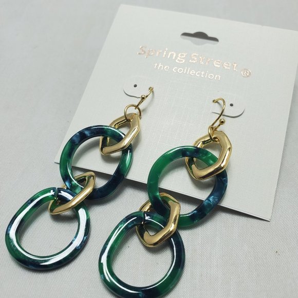 Nordstrom chain link fishhook drop earring green and gold - Picture 2 of 4